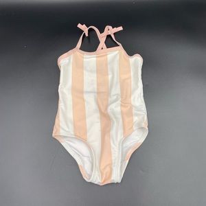 Hope & Henry girls pink and white striped 2T cross back swimsuit